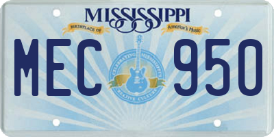 MS license plate MEC950
