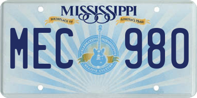 MS license plate MEC980
