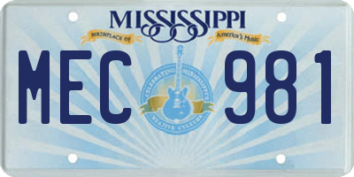 MS license plate MEC981