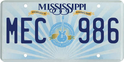 MS license plate MEC986