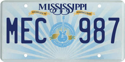 MS license plate MEC987
