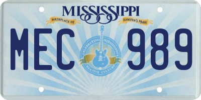 MS license plate MEC989
