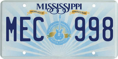 MS license plate MEC998