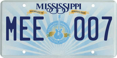 MS license plate MEE007