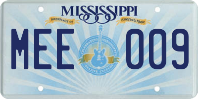 MS license plate MEE009