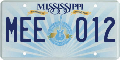 MS license plate MEE012