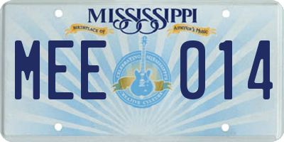 MS license plate MEE014