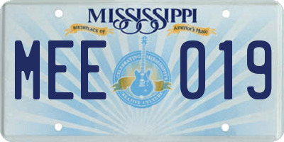 MS license plate MEE019