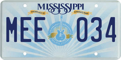 MS license plate MEE034