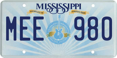 MS license plate MEE980