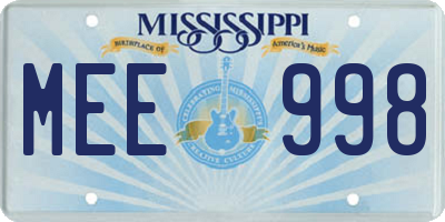 MS license plate MEE998