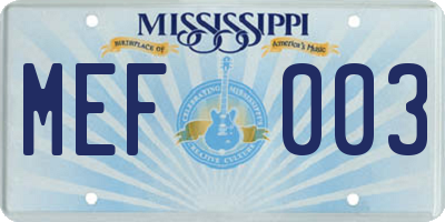 MS license plate MEF003