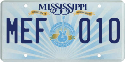 MS license plate MEF010