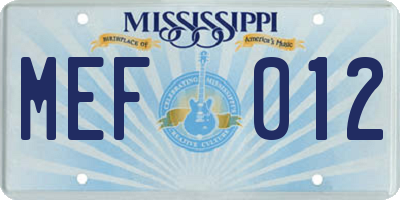 MS license plate MEF012