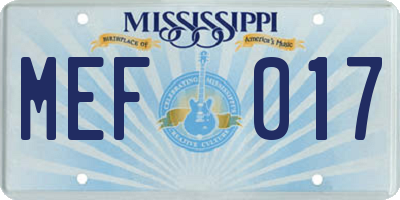 MS license plate MEF017