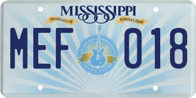 MS license plate MEF018