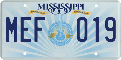 MS license plate MEF019