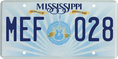 MS license plate MEF028