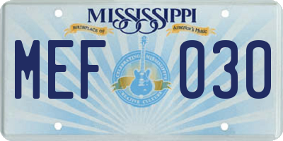 MS license plate MEF030