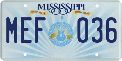 MS license plate MEF036