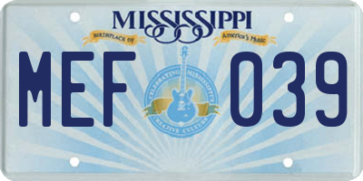 MS license plate MEF039