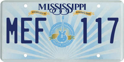 MS license plate MEF117