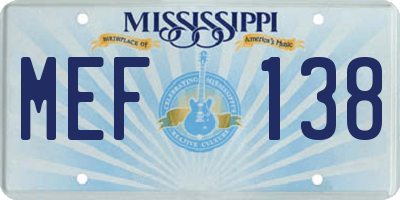MS license plate MEF138