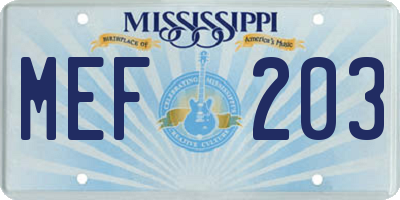MS license plate MEF203