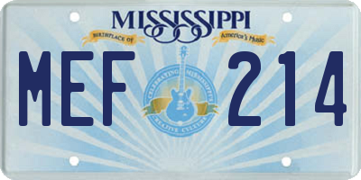 MS license plate MEF214