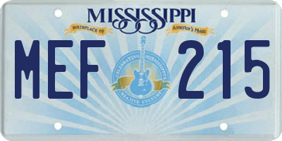 MS license plate MEF215