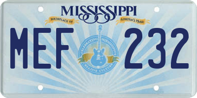 MS license plate MEF232