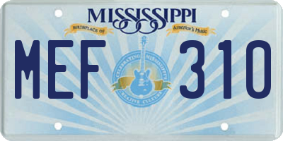 MS license plate MEF310