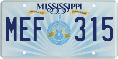 MS license plate MEF315
