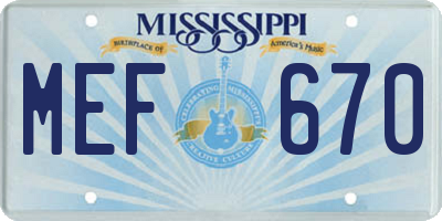 MS license plate MEF670
