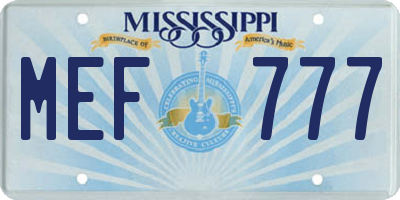 MS license plate MEF777