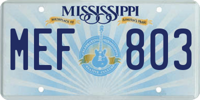 MS license plate MEF803