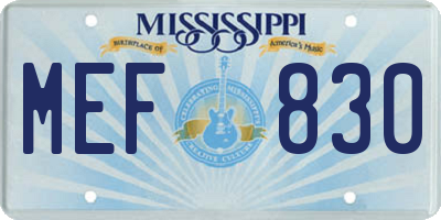 MS license plate MEF830
