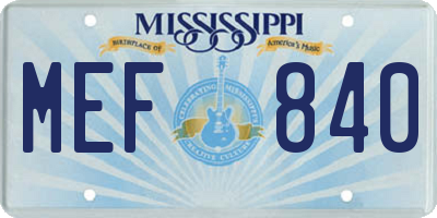 MS license plate MEF840