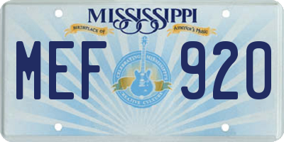 MS license plate MEF920