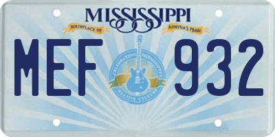 MS license plate MEF932