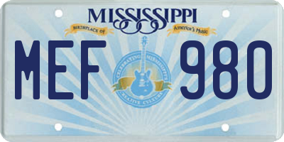 MS license plate MEF980