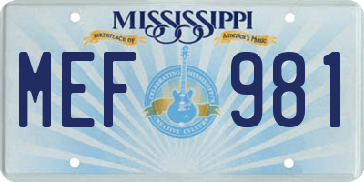 MS license plate MEF981