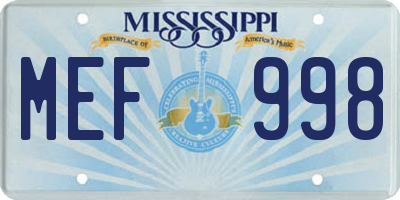 MS license plate MEF998