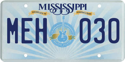 MS license plate MEH030
