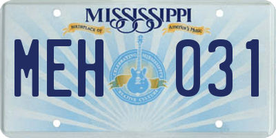 MS license plate MEH031