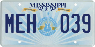 MS license plate MEH039
