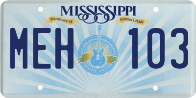 MS license plate MEH103