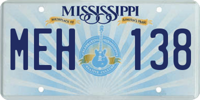 MS license plate MEH138