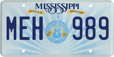 MS license plate MEH989
