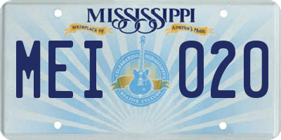 MS license plate MEI020